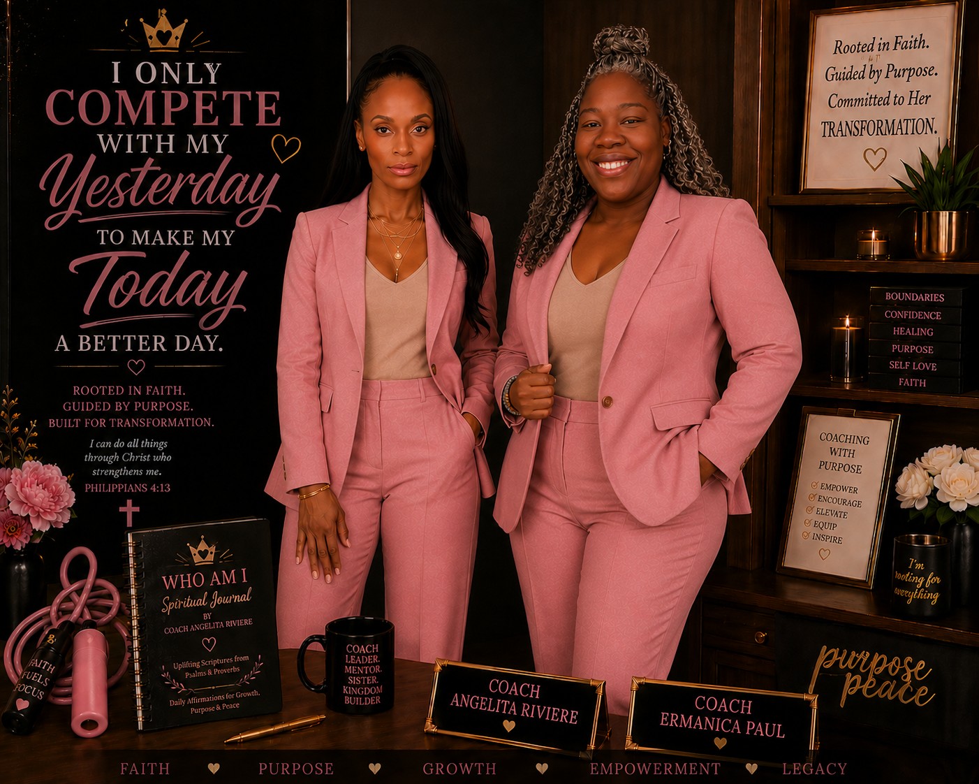 Coach Angelita Riviere and Coach Ermanica Paul with inspirational display